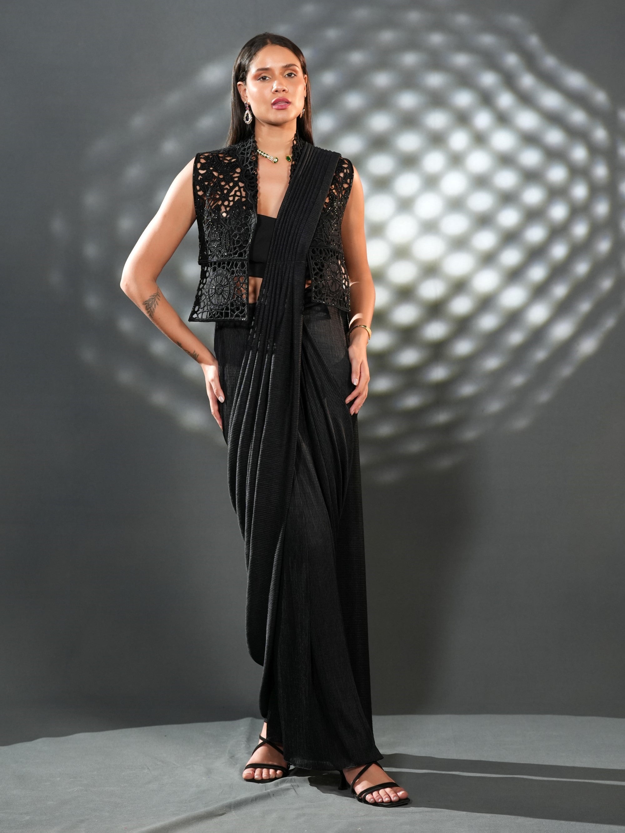 Noir Lace Drape Saree