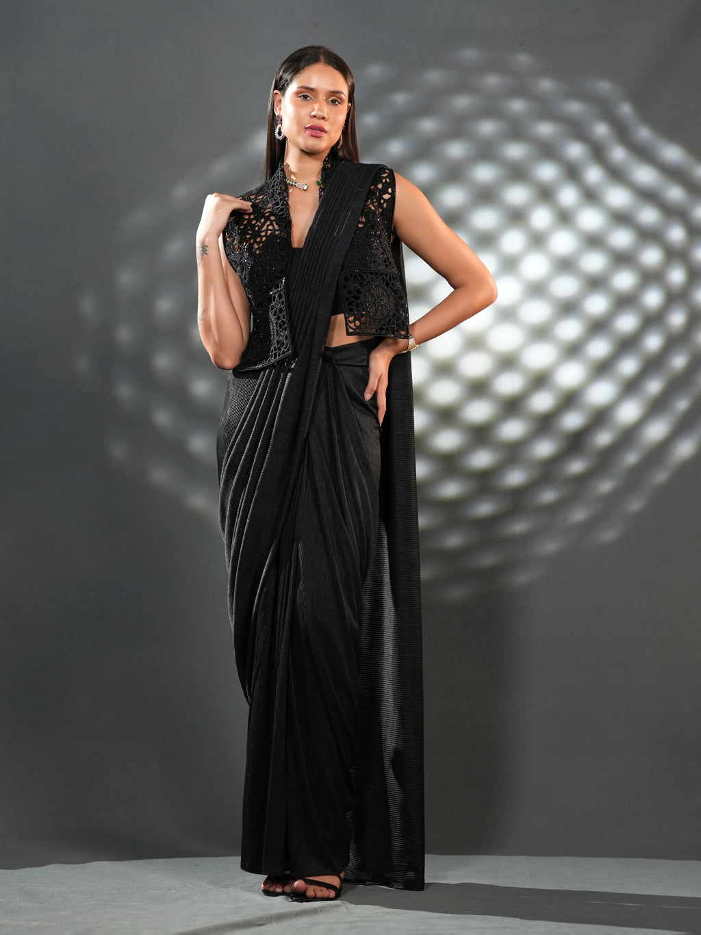 Noir Lace Drape Saree