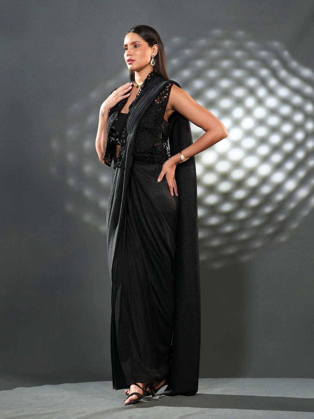 Noir Lace Drape Saree
