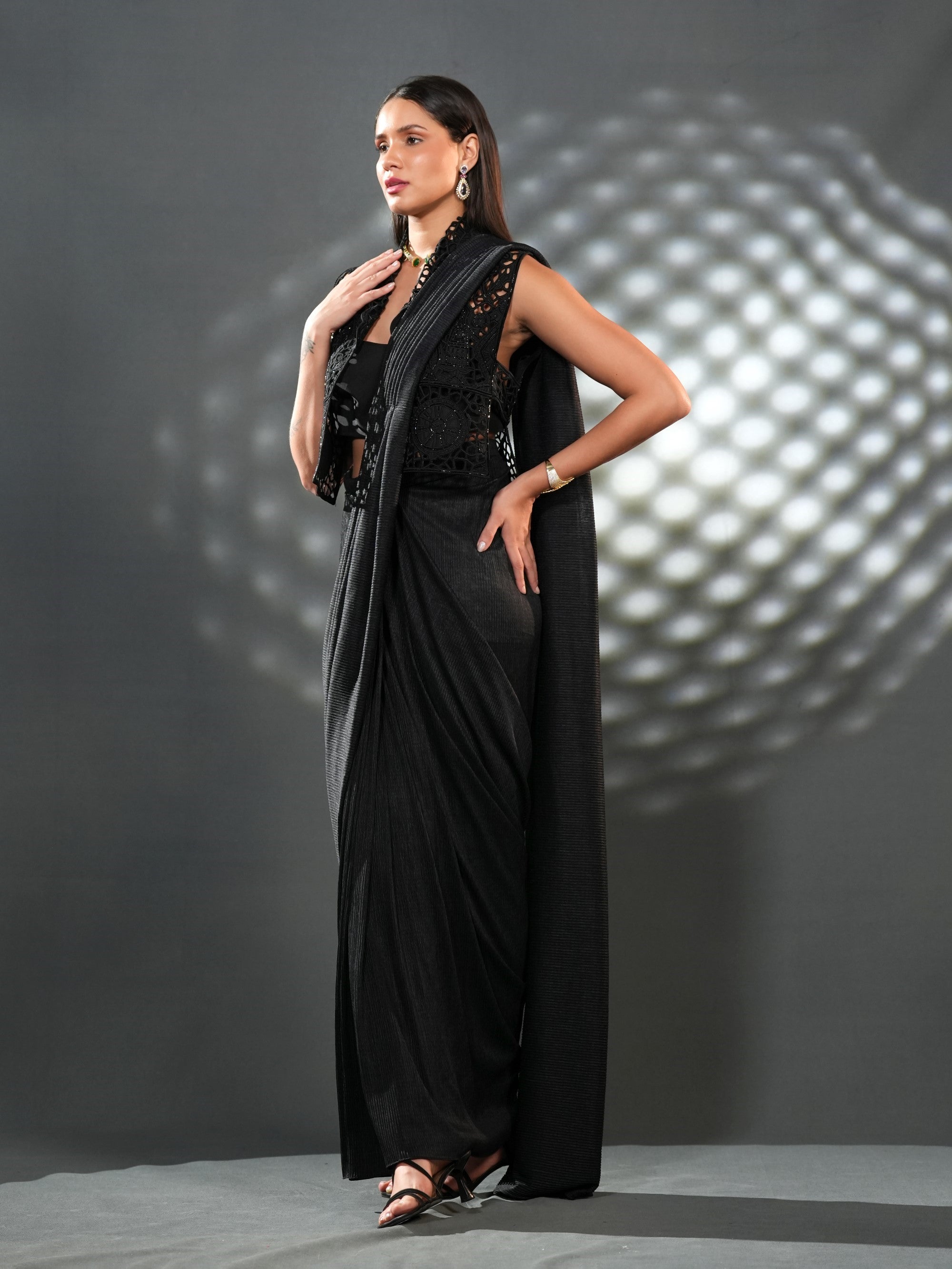 Noir Lace Drape Saree