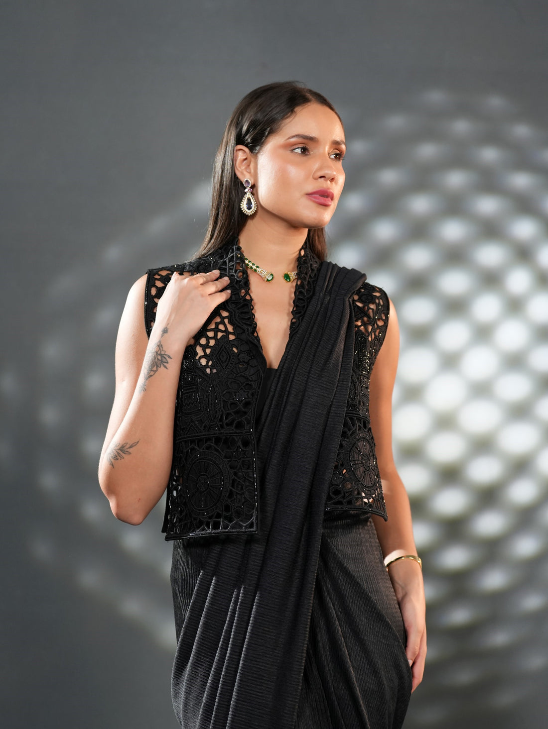 Noir Lace Drape Saree