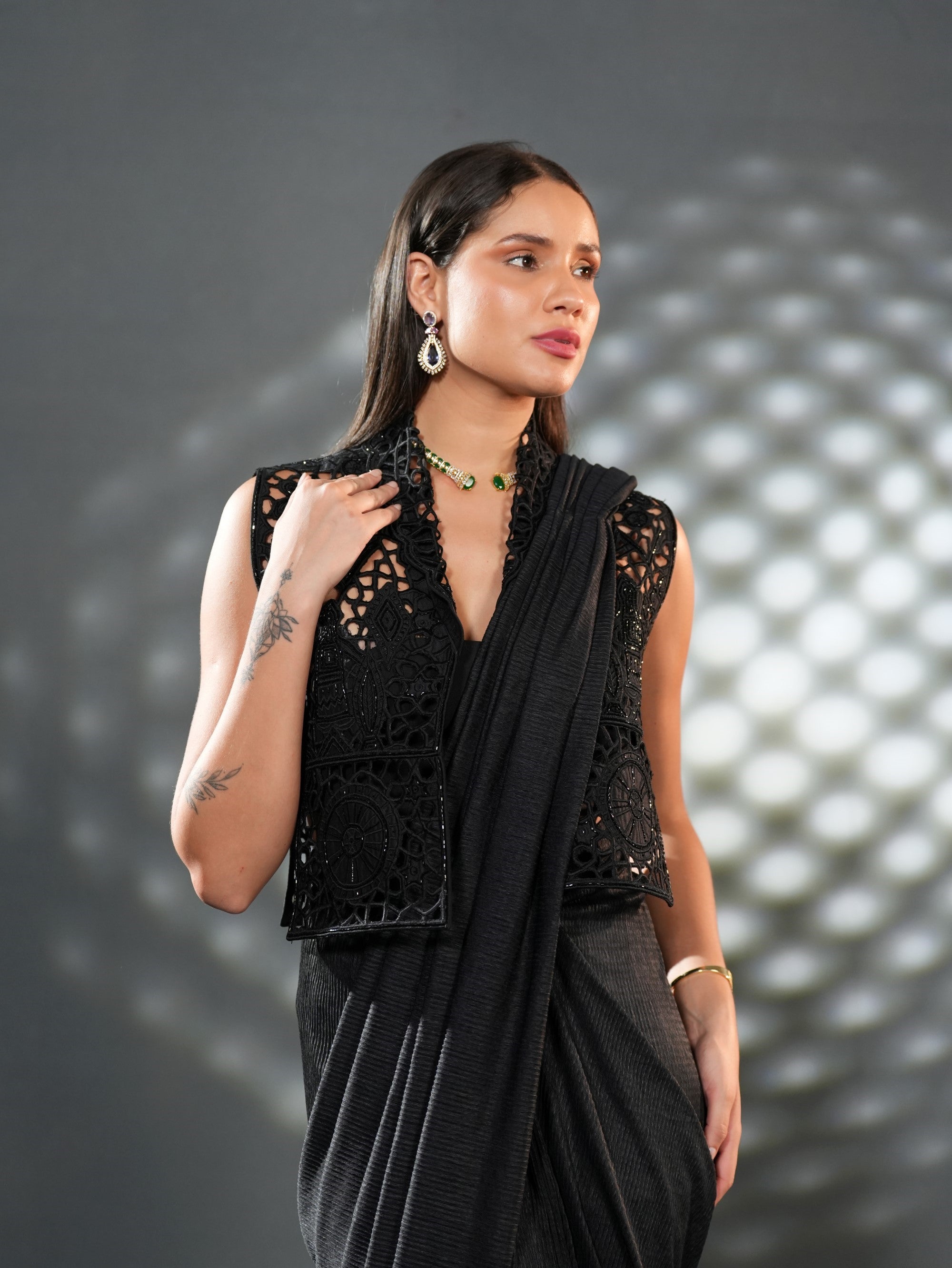 Noir Lace Drape Saree
