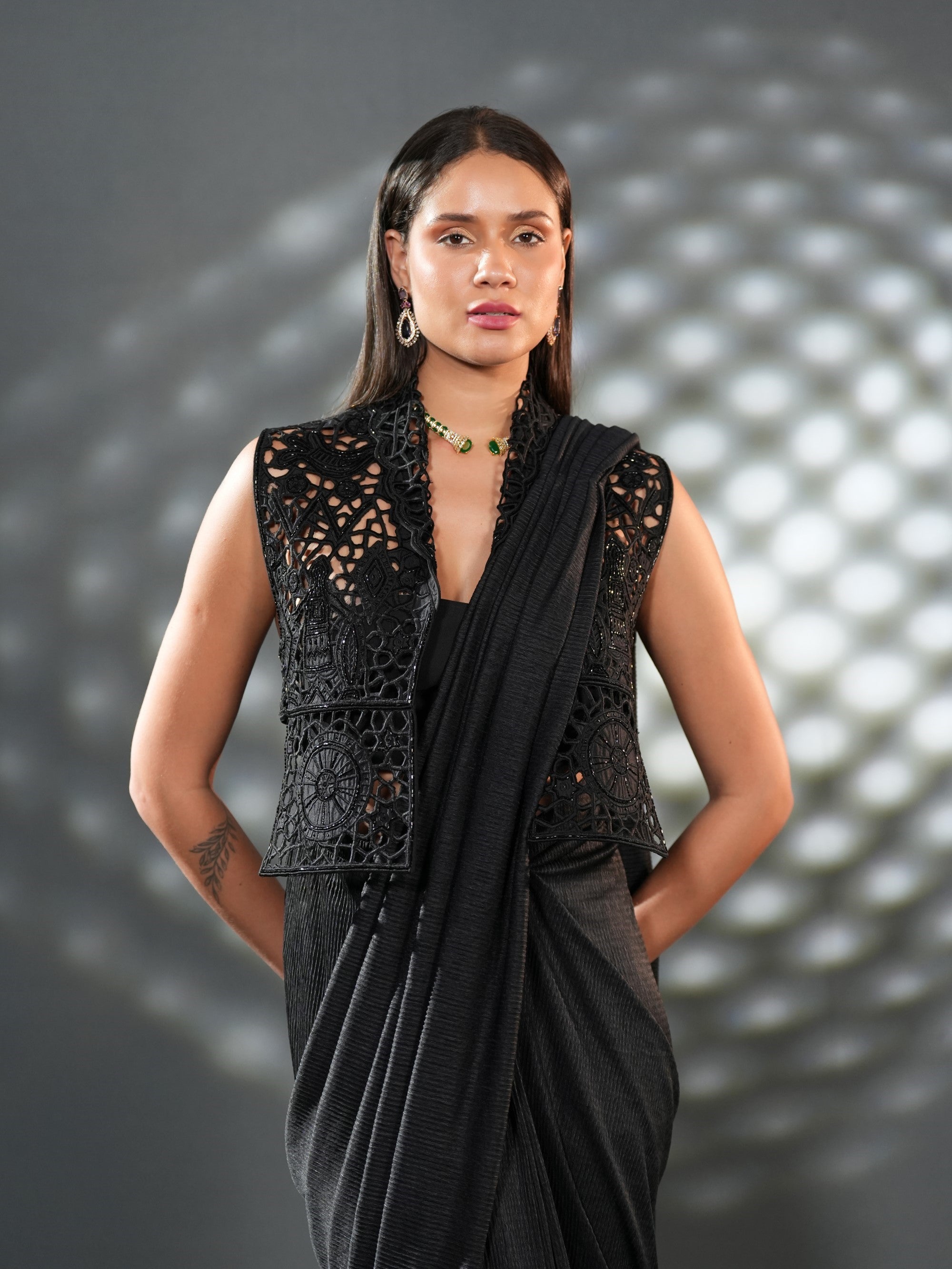 Noir Lace Drape Saree