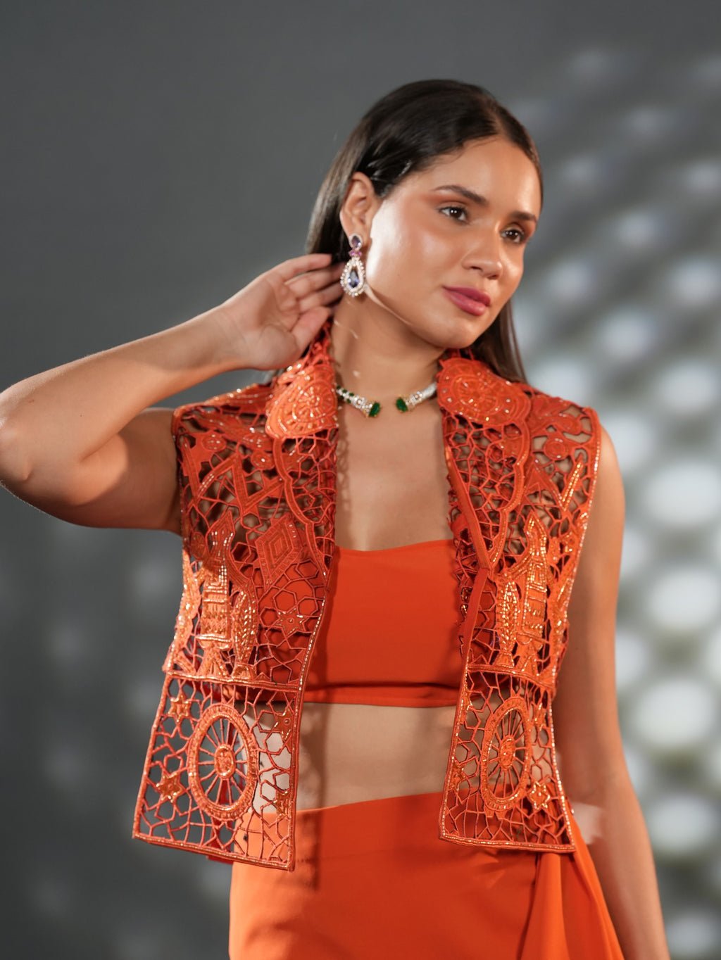 Terracotta Lace Drape Set