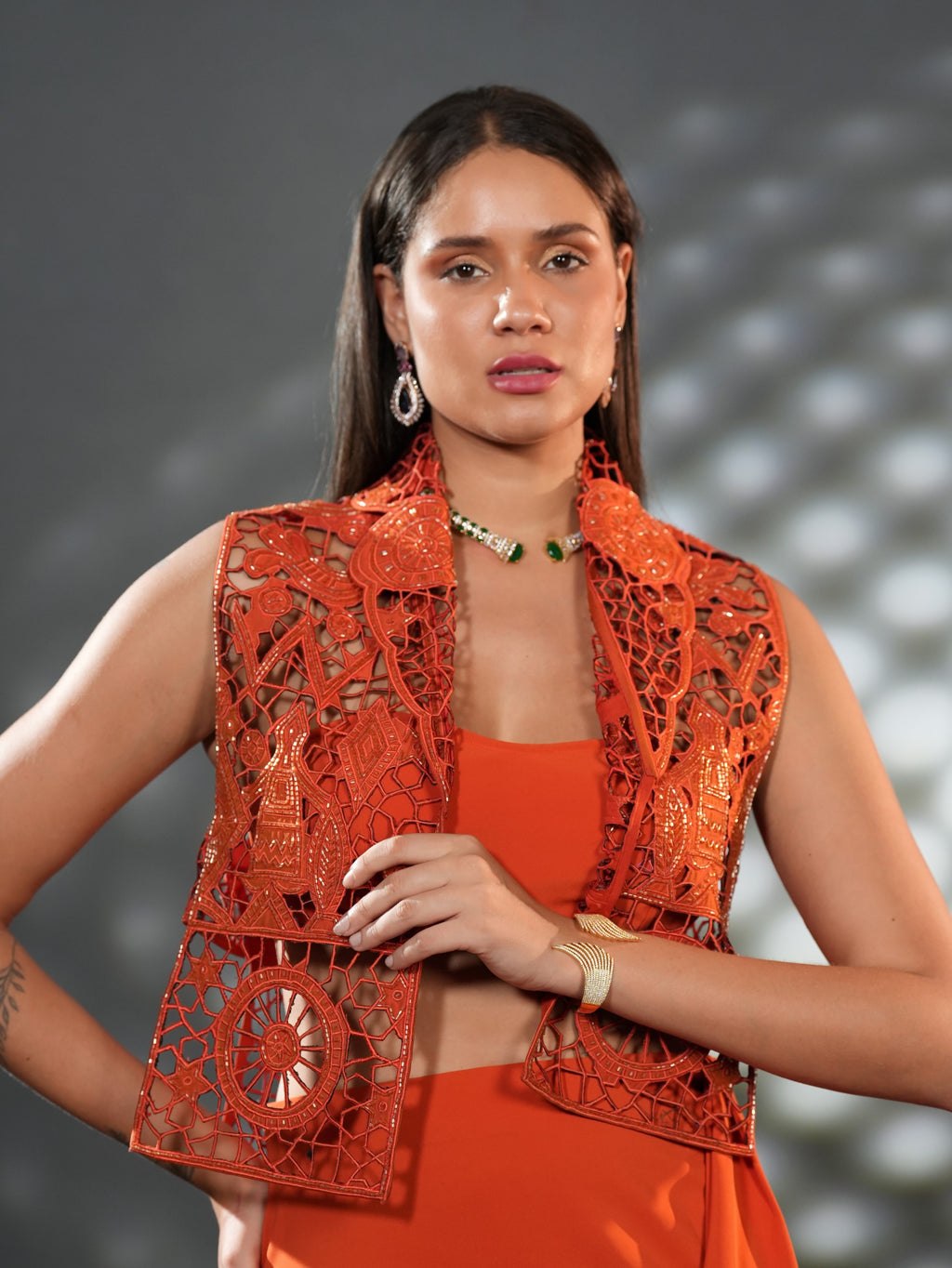 Terracotta Lace Drape Set