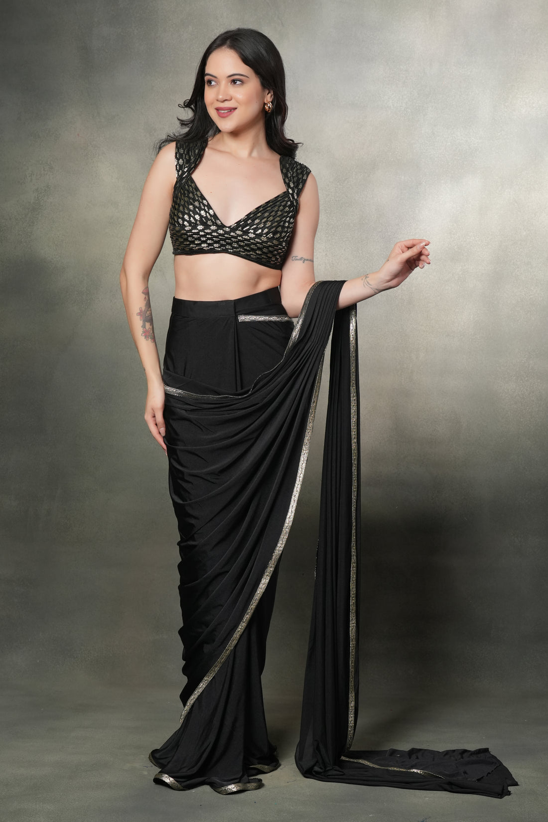 Black Opulence Fusion Saree
