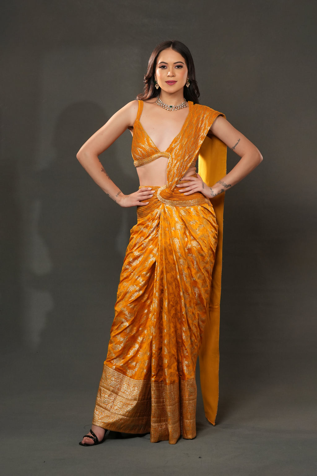 Banarasi Opulence Drape Temple gold