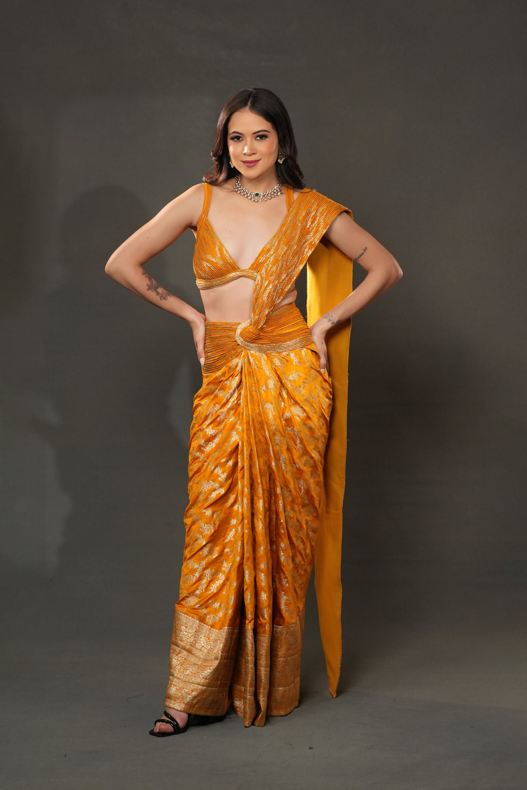 Banarasi Opulence Drape Temple gold