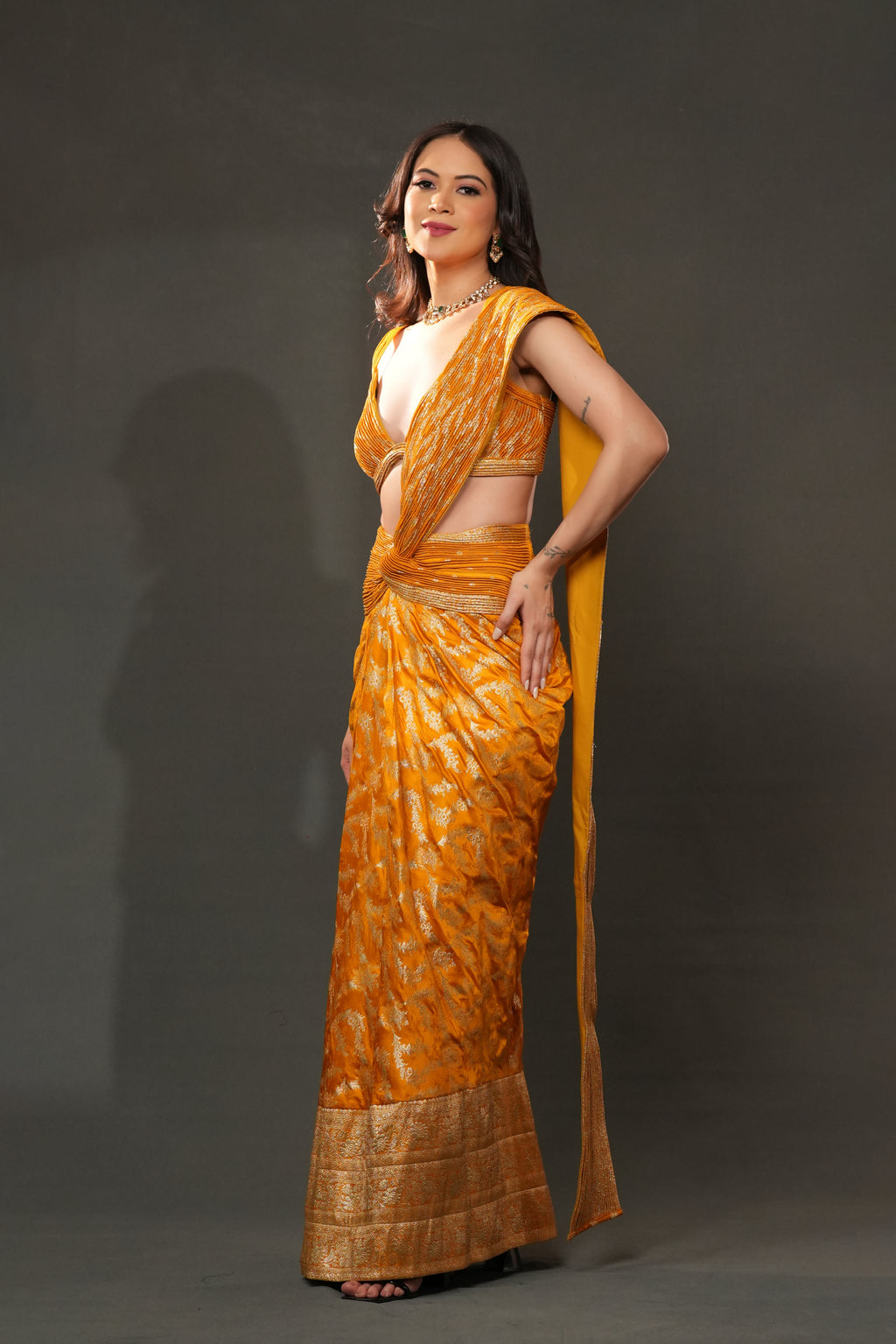 Banarasi Opulence Drape Temple gold