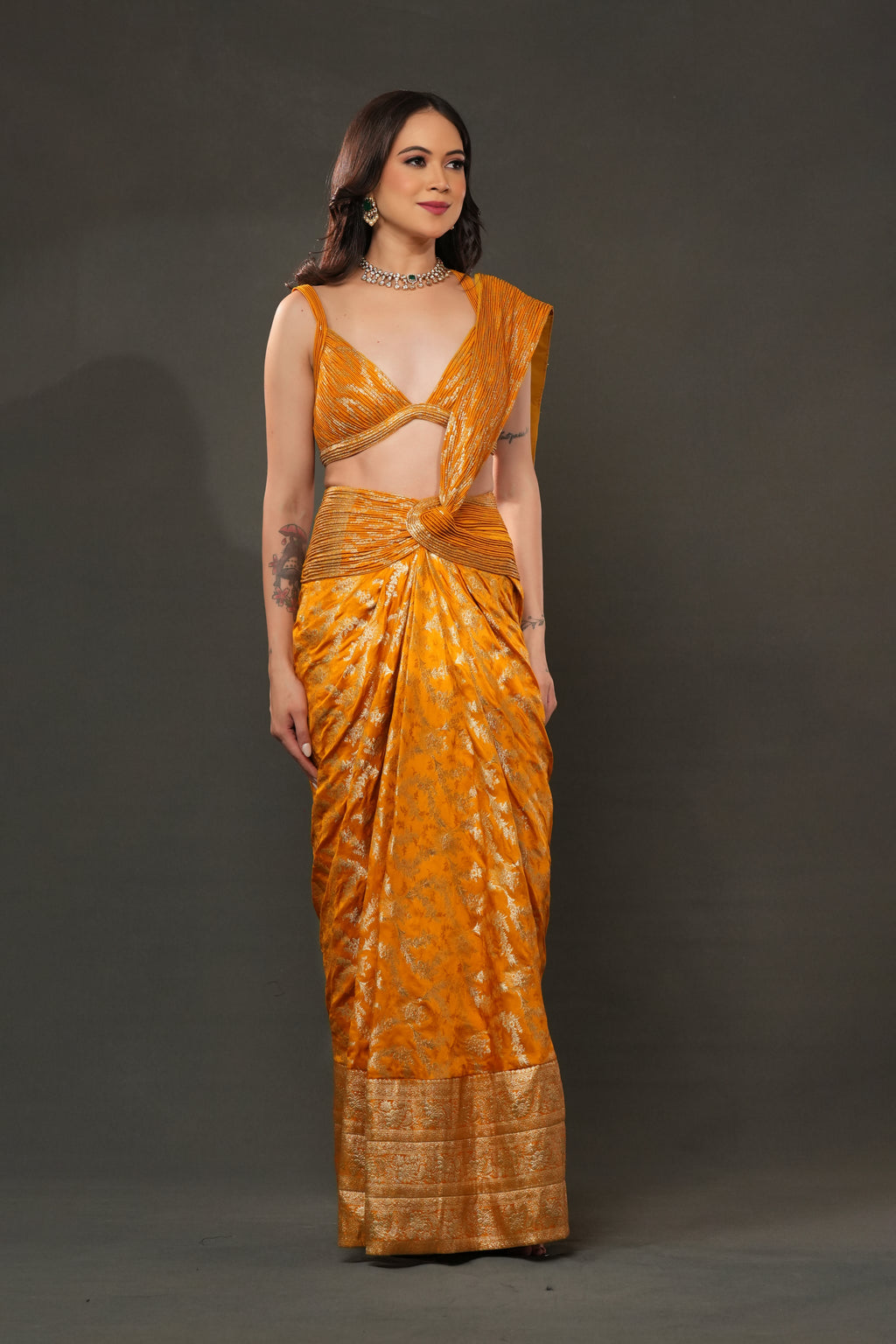 Banarasi Opulence Drape Temple gold