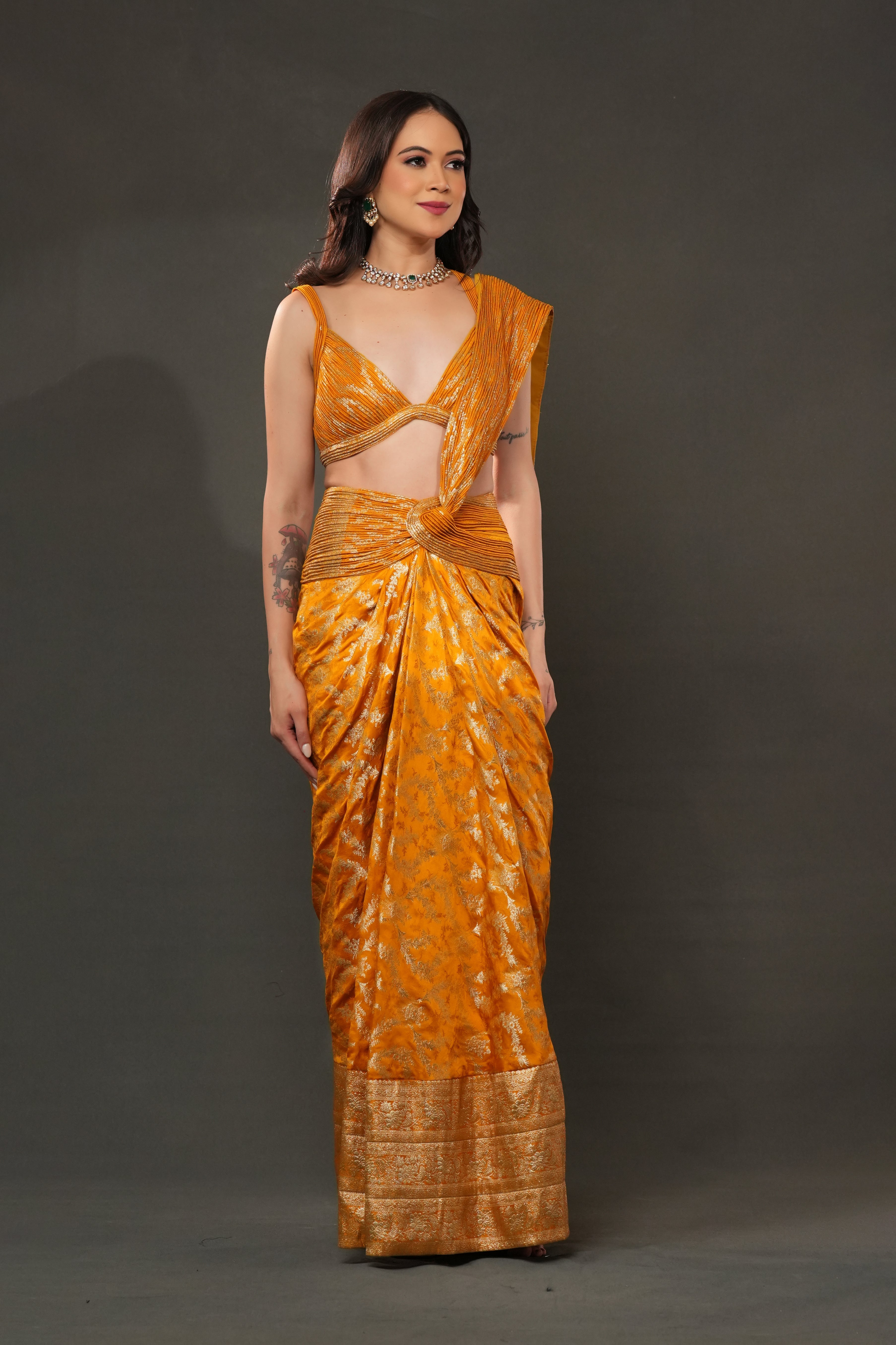 Banarasi Opulence Drape Temple gold