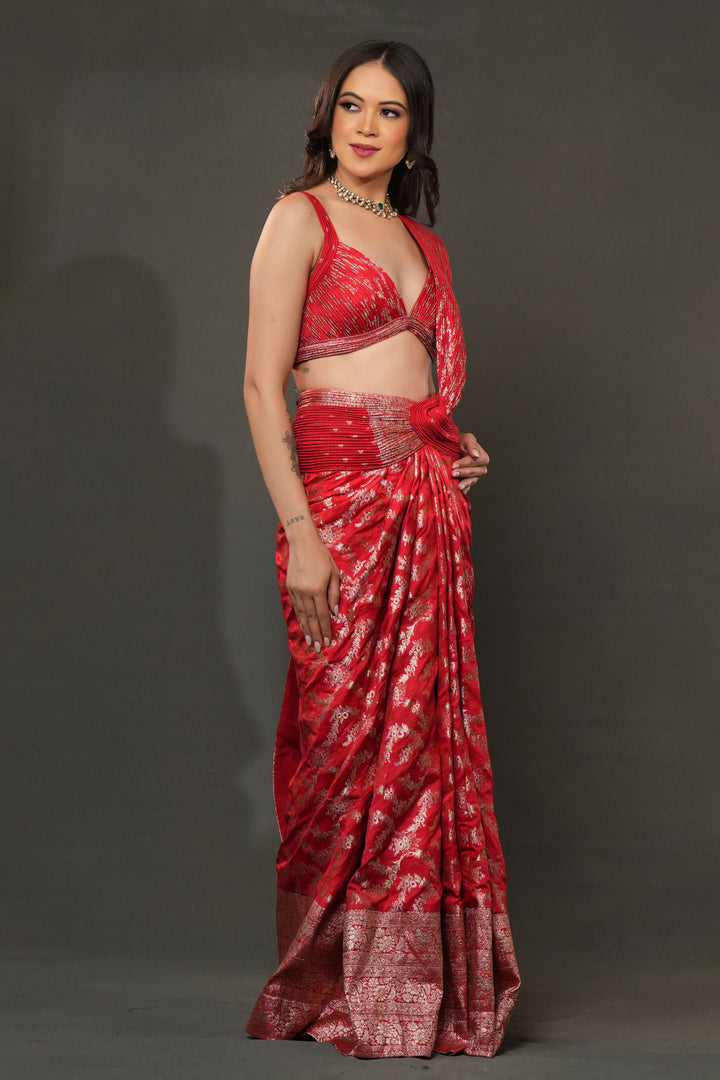 Banarasi Opulence Drape – Crimson Red